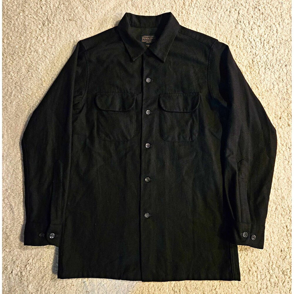 Pendleton Board Shirt Virgin Wool Long Sleeve Button Down Mens S Black Flannel